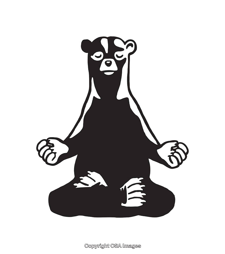 Black And White Illustration of a Meditating Bear in Lotus Pose