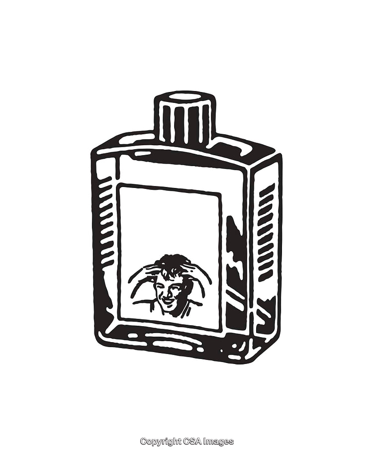 Black and White Illustration of a Bottle with Person's Portrait