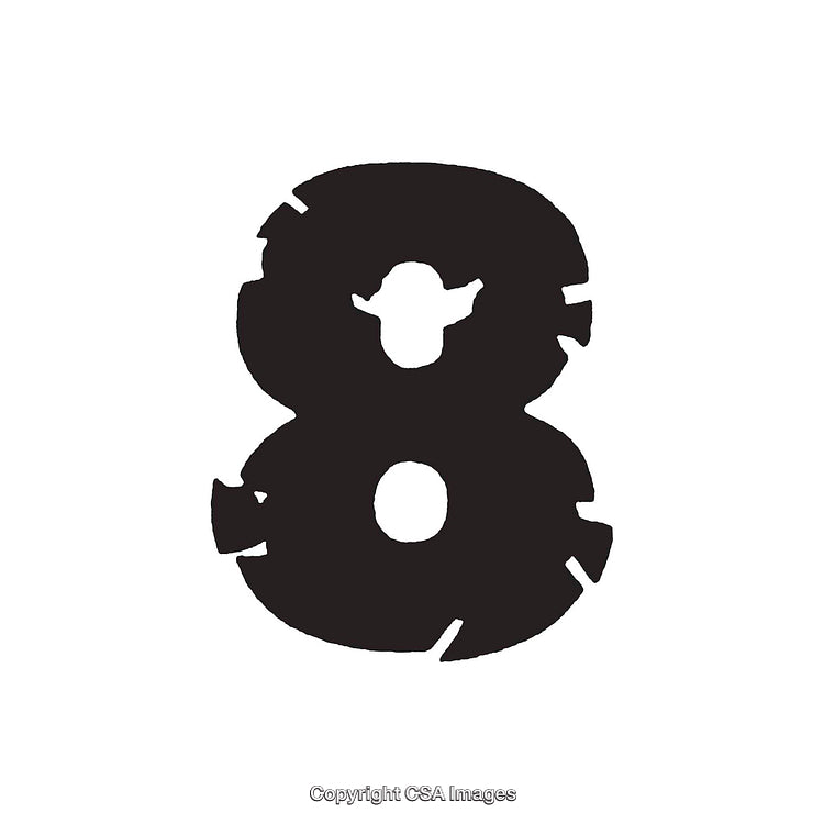 Black Number Eight with Rough Texture on a White Background