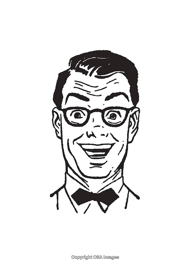 Vintage Black and White Illustration of a Happy Laughing Gentleman