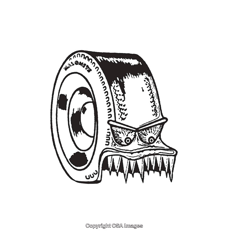 Black and White Illustration of a Scary Tape Roll with Teeth