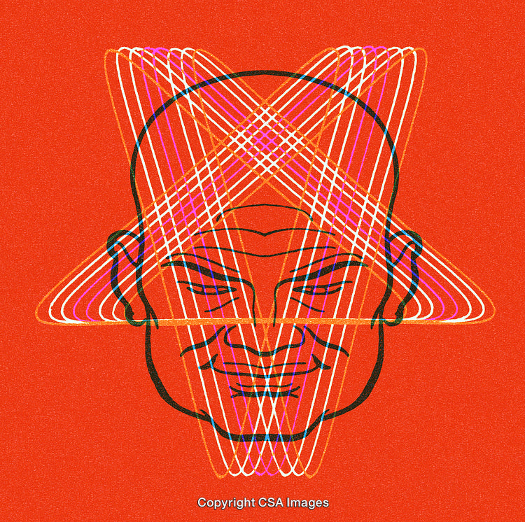 Abstract Orange Background with Geometric Lines Over Human Face Outline