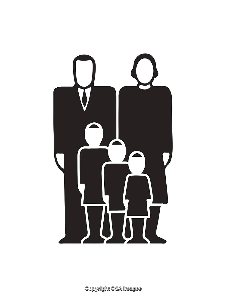 Black and White Icon Depicting a Family With Parents and Children
