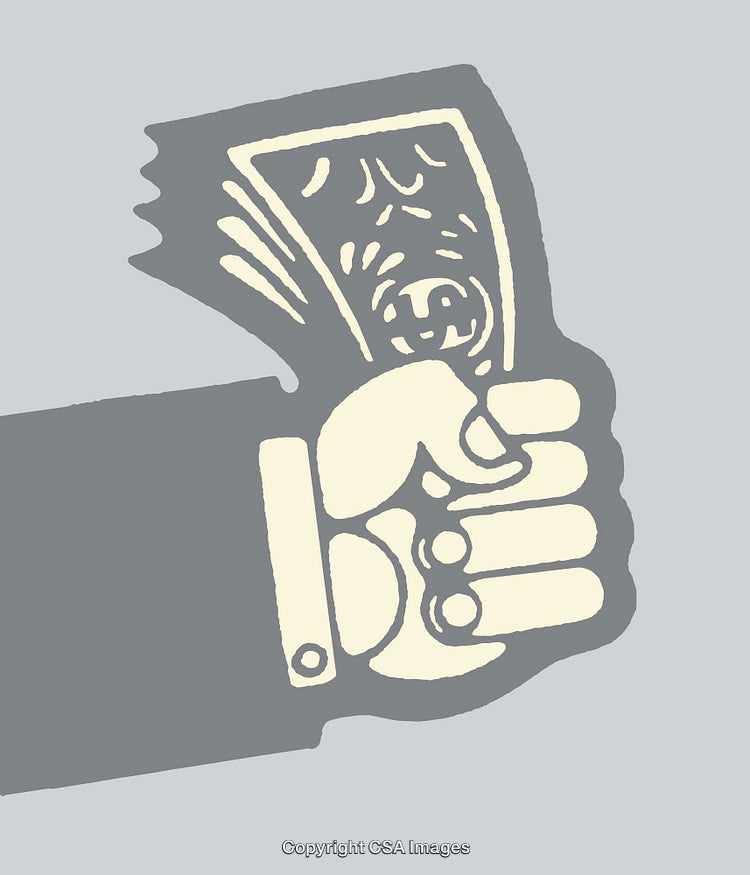Illustration of a Hand Holding Paper Money in Vintage Style
