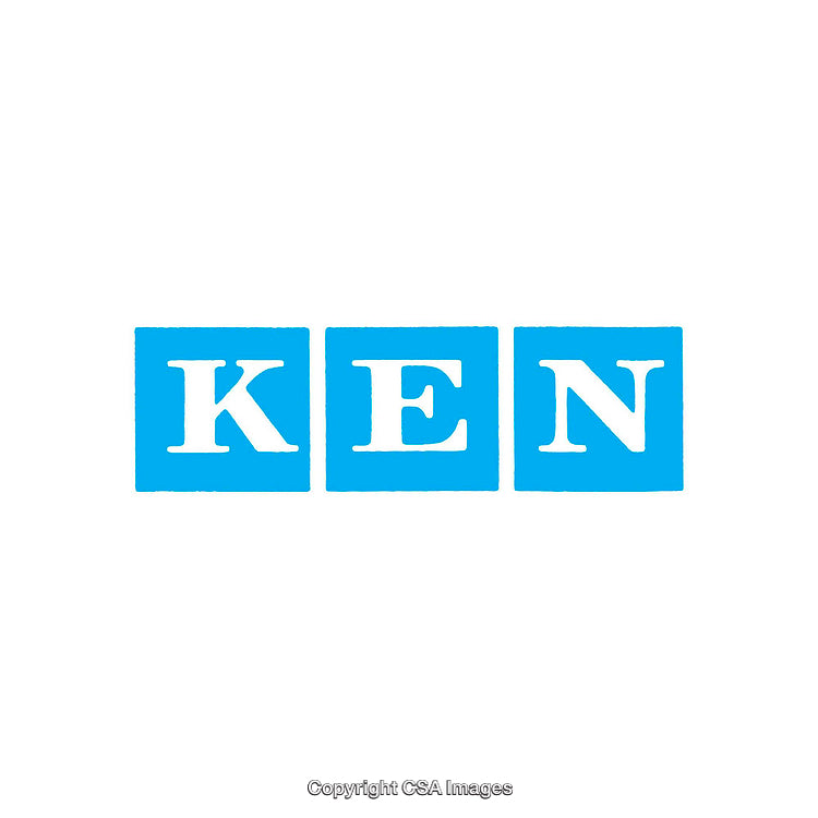 Blue Blocks Spelling Ken With Bold White Letters on Simple Background