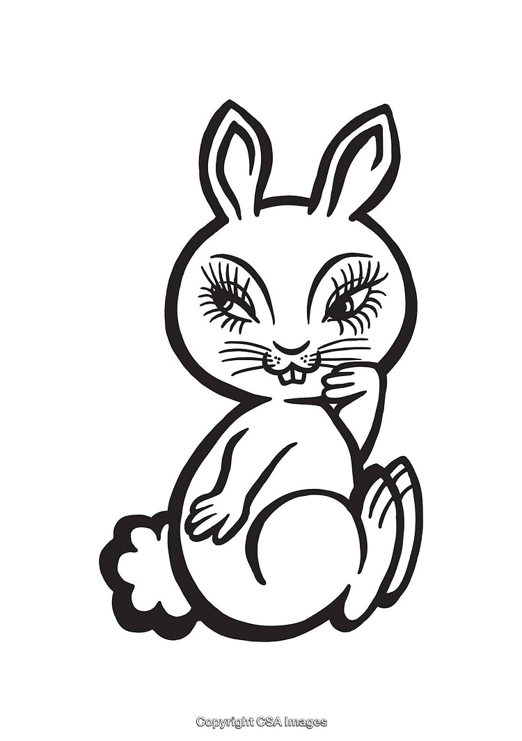 Adorable Cartoon Bunny Line Art Illustration in Black and White Style