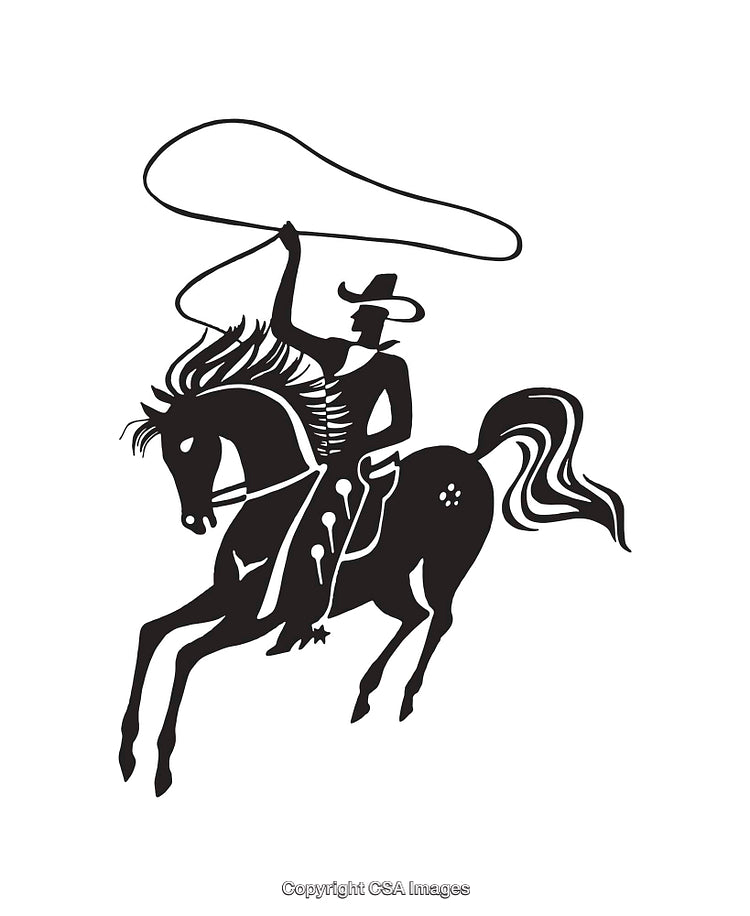 Black and White Vector Artwork of a Rodeo Cowboy on a Galloping Horse