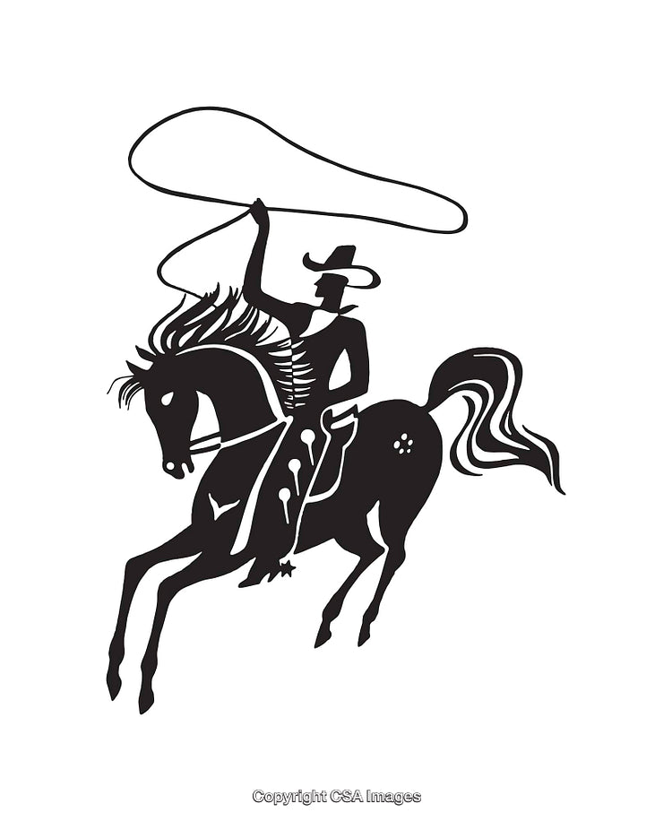 Black and White Vector Artwork of a Rodeo Cowboy on a Galloping Horse