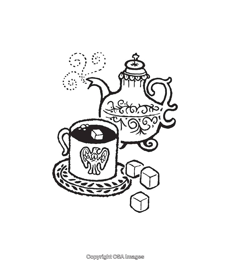 Decorative Tea Set with Cup, Teapot, and Sugar Cubes in Elegant Style