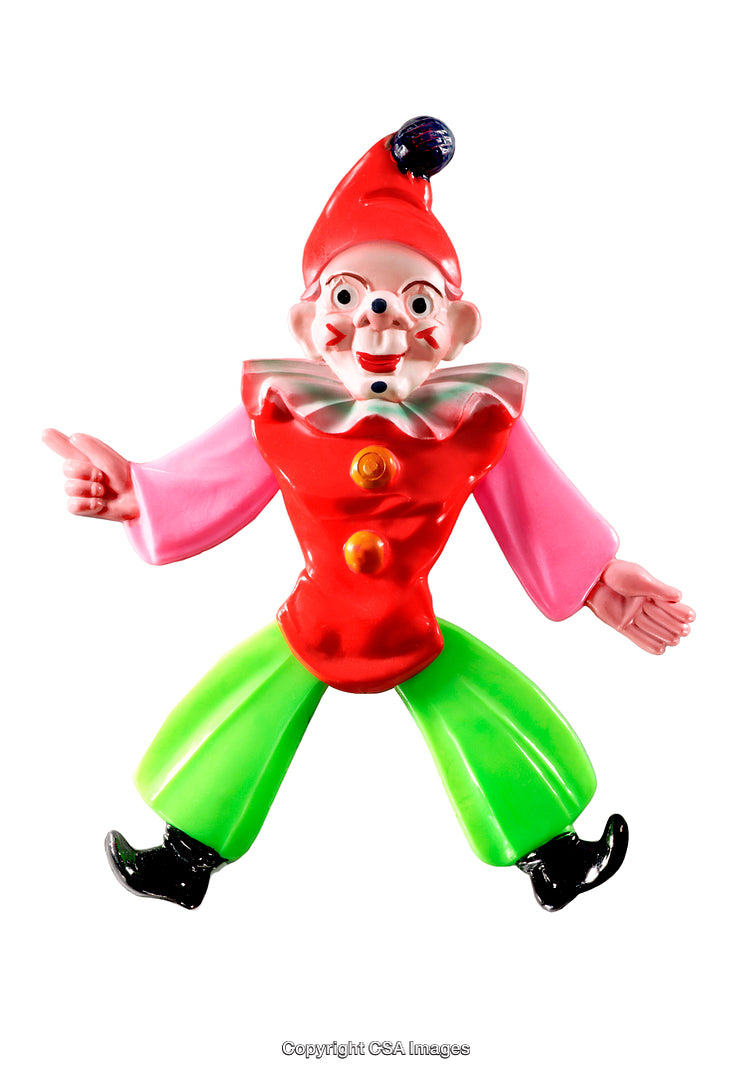 Colorful Retro Plastic Clown Figure with Green Pants and Red Hat