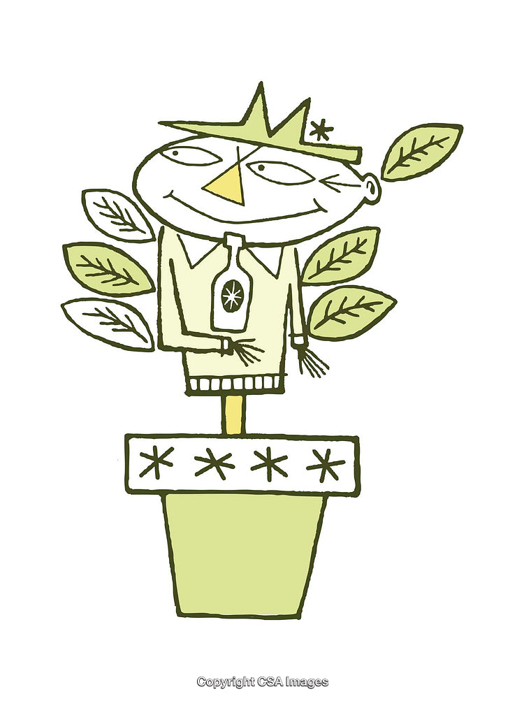 Whimsical Illustration of a Human-Plant Hybrid in a Potted Design
