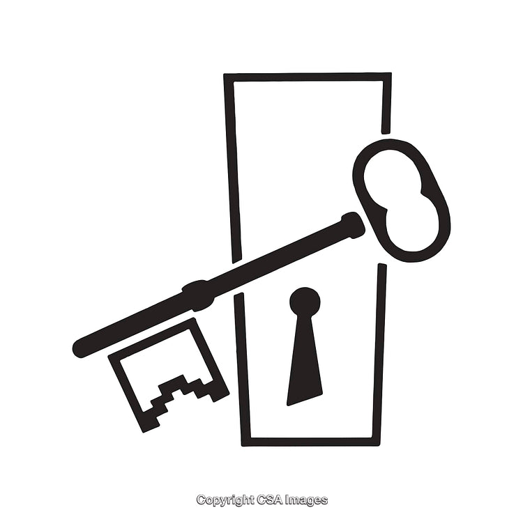 Black and White Illustration of Key and Lock Design