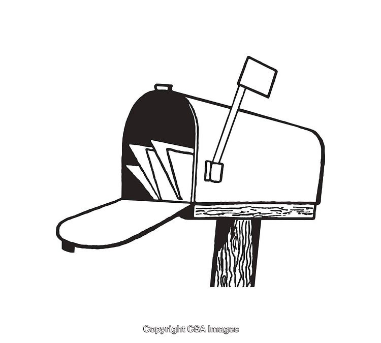 Black And White Line Art of an Open Mailbox Sending Letters