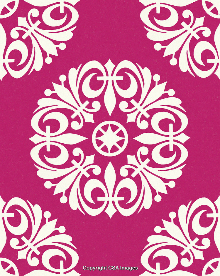 Ornate White Fleur-De-Lis Floral Pattern on Vibrant Pink Background