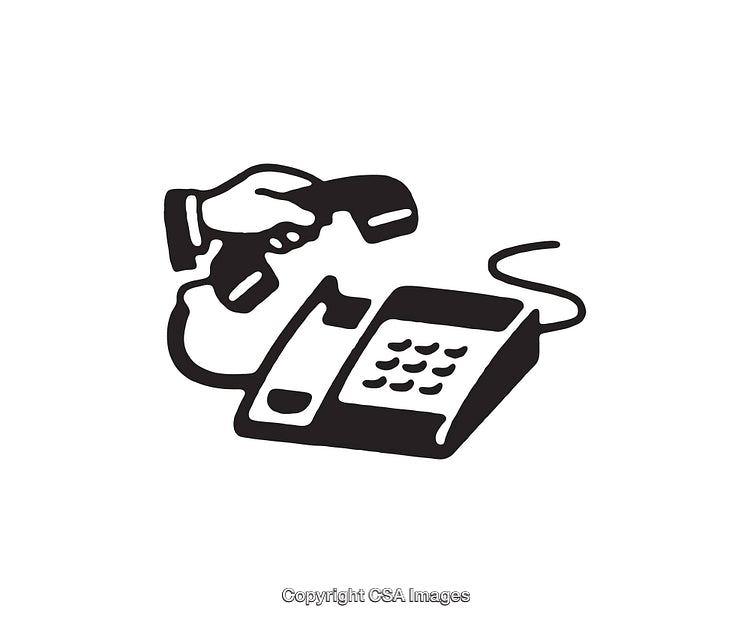 Monochrome Line Illustration of a Hand Using a Traditional Telephone