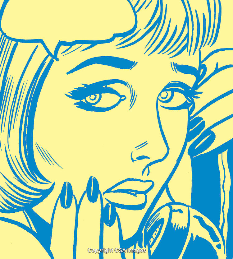 Pop Art Illustration of a Woman Expressing Concern While on a Telephone Call