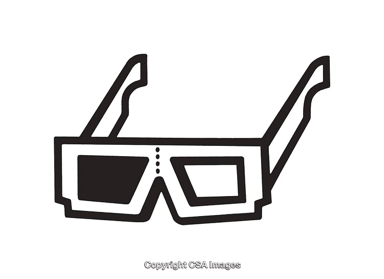 Simple Black and White Icon of Retro 3D Glasses