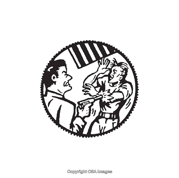 Black and White Line Art Depicting a Confrontational Scene