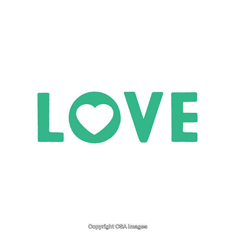 Green Love Text with Heart Symbol on a White Background