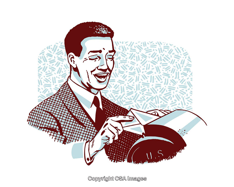Retro Illustration of a Man Checking His Mail with Vintage Pattern