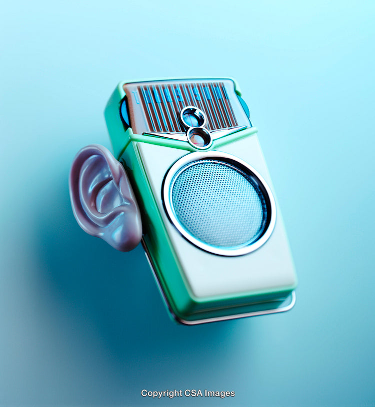 Retro-Inspired Toy Radio with Unique Ear Attachment Displayed on Blue Background