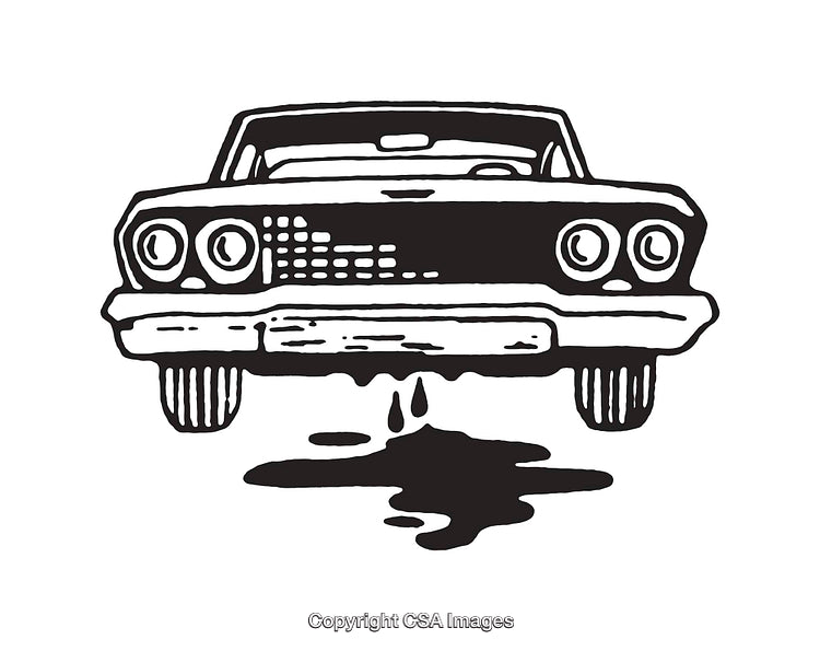Vintage Car Line Art Illustration With Oil Spill Detailing