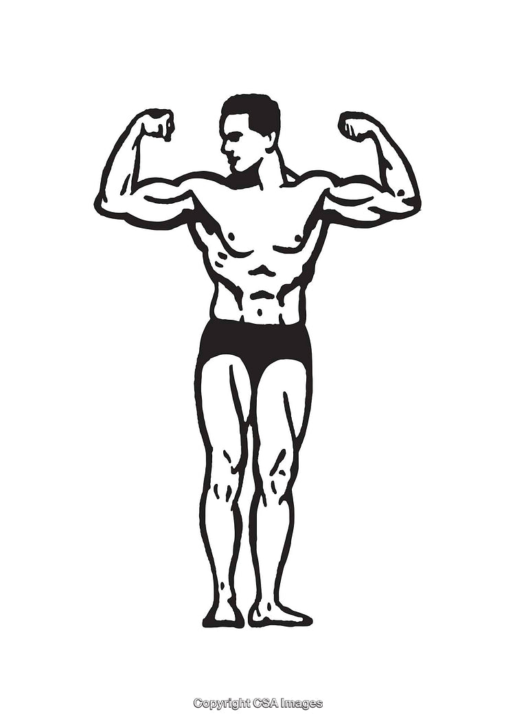 Black and White Illustration of a Muscular Bodybuilder in Classic Pose