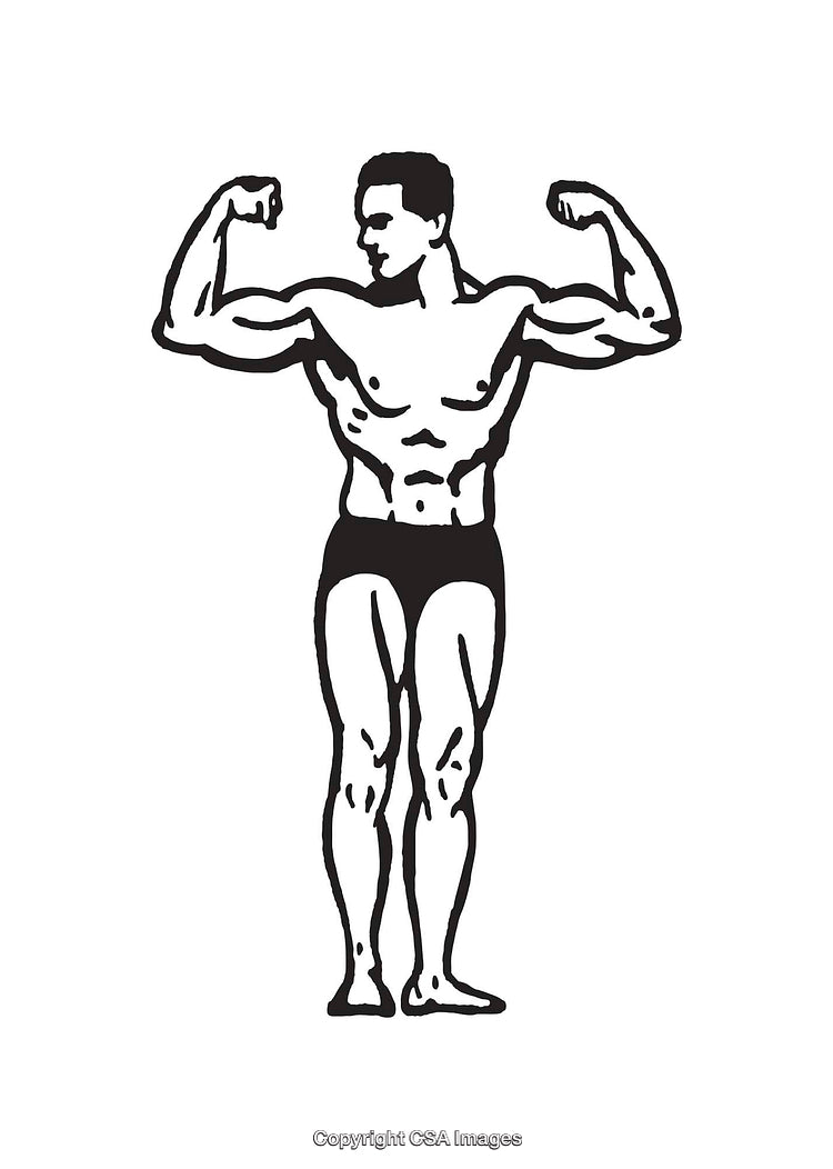 Black and White Illustration of a Muscular Bodybuilder in Classic Pose