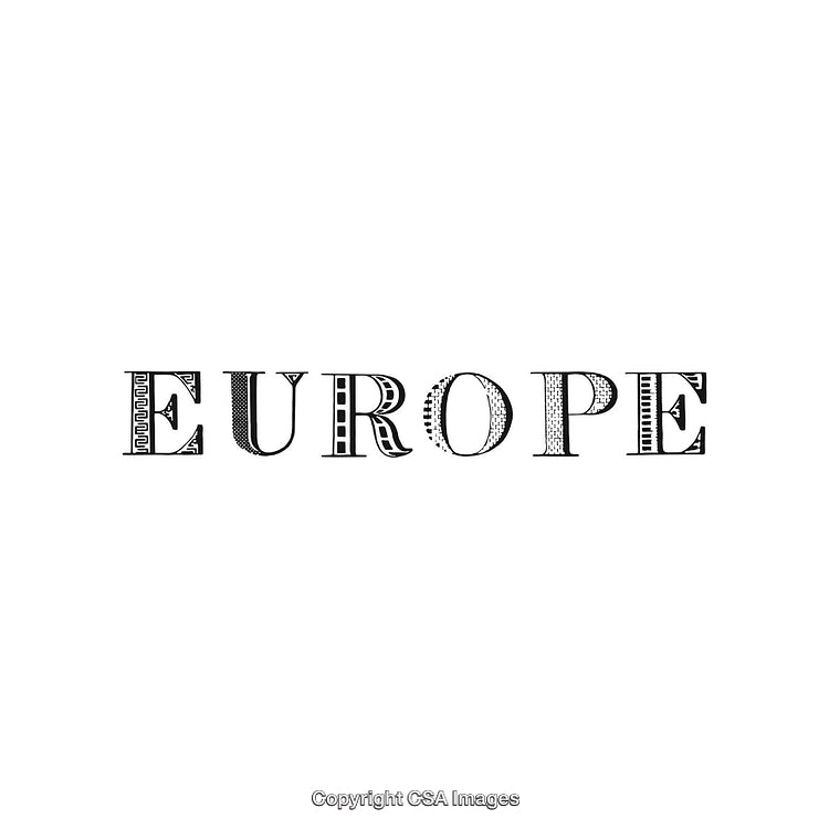 Intricate Black And White Typographic Design Spelling Europe With Unique Patterns