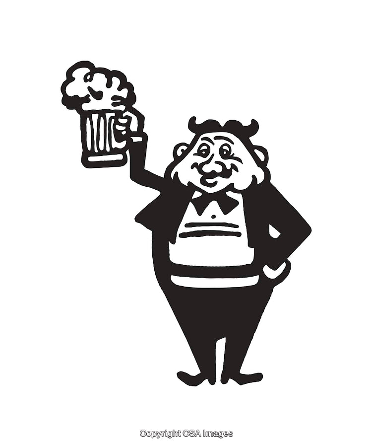 Cartoon Illustration of a Cheerful Man Holding a Glass of Beer
