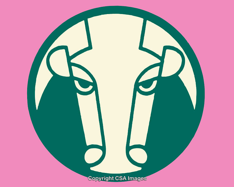 Geometric Line Art Illustration of Bull Symbol on Pink Background