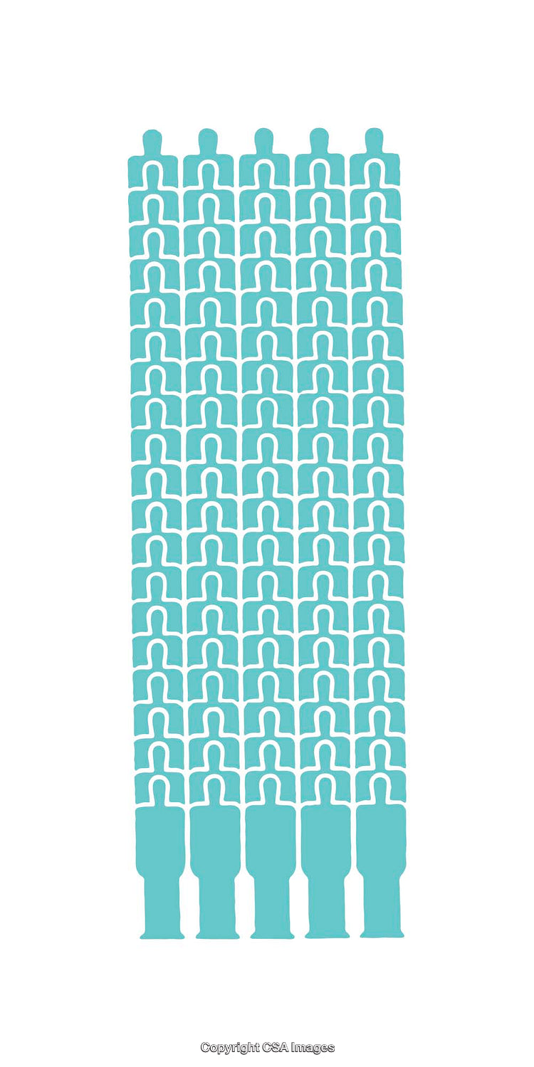 Abstract Turquoise Human-Shaped Icons Arranged In a Vertical Column on White Background