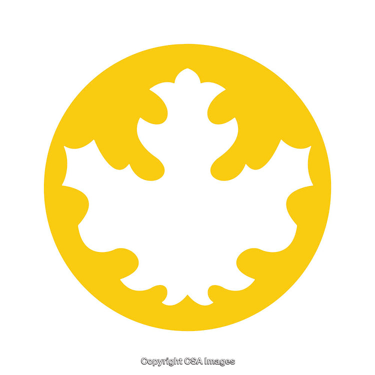 Yellow Round Icon with a Leaf Silhouette Design