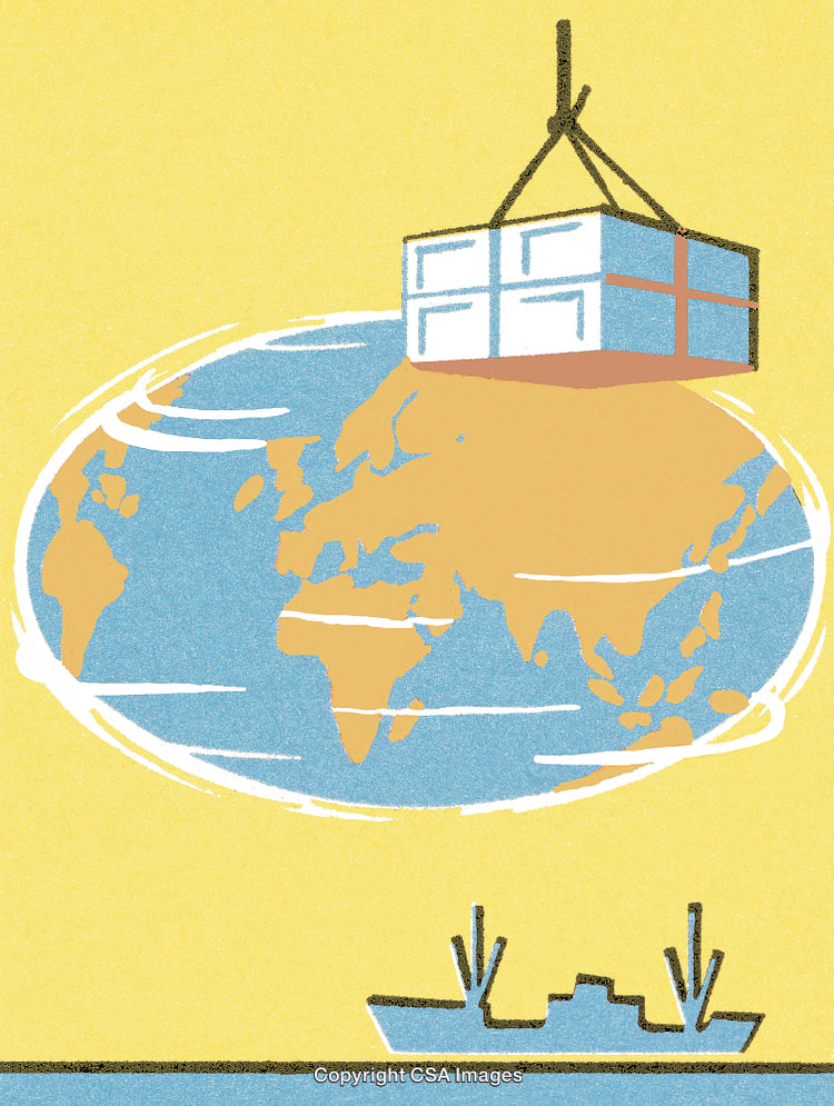 Global Export and Shipping Logistics Illustrated with a Stylized World Map