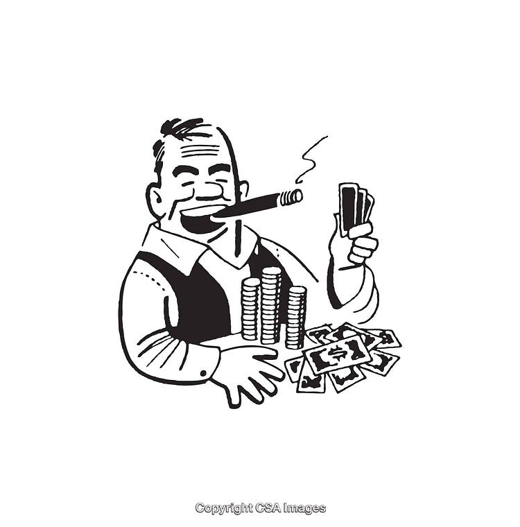 Rich Man Enjoying Wealth With Money and Cigar in Black and White Artwork