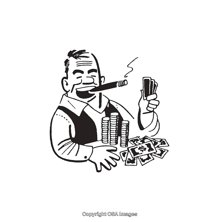 Rich Man Enjoying Wealth With Money and Cigar in Black and White Artwork