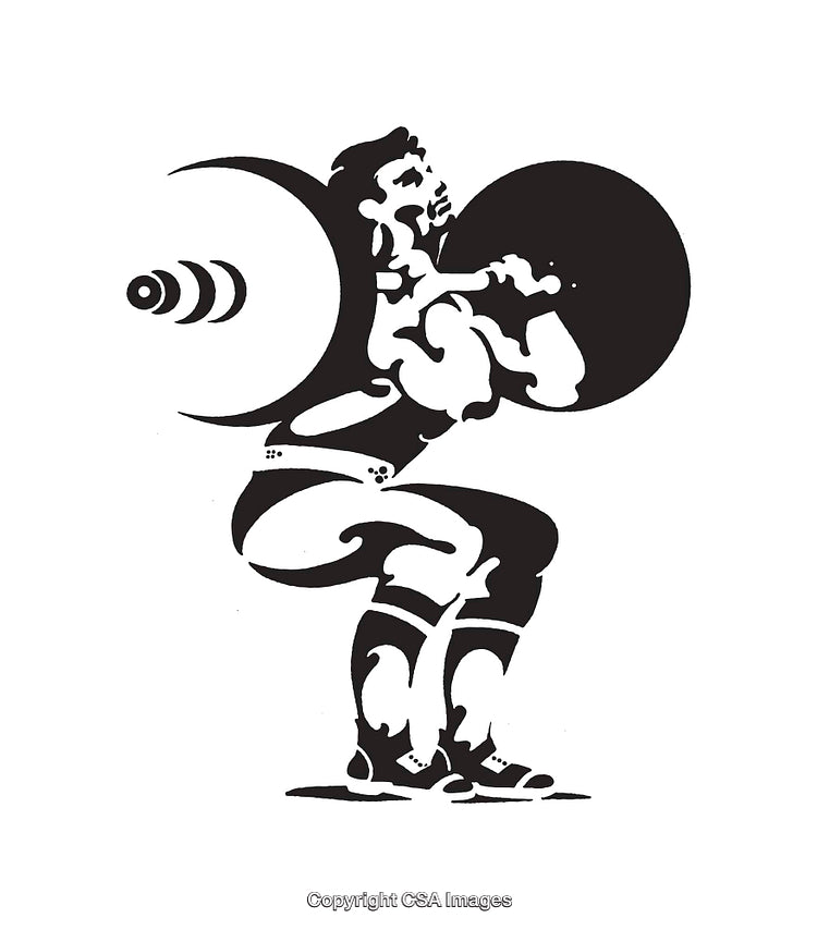 Black and White Line Illustration of a Weightlifter Performing a Squat