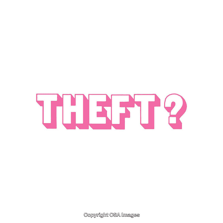 Pink Gradient Text Saying "Theft?" on a White Background