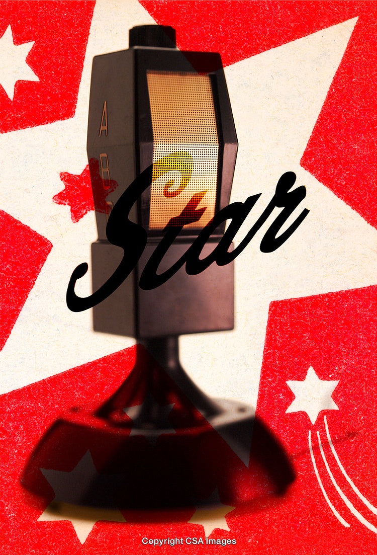 Vintage Microphone With Retro Design and Starry Background on Red Tones
