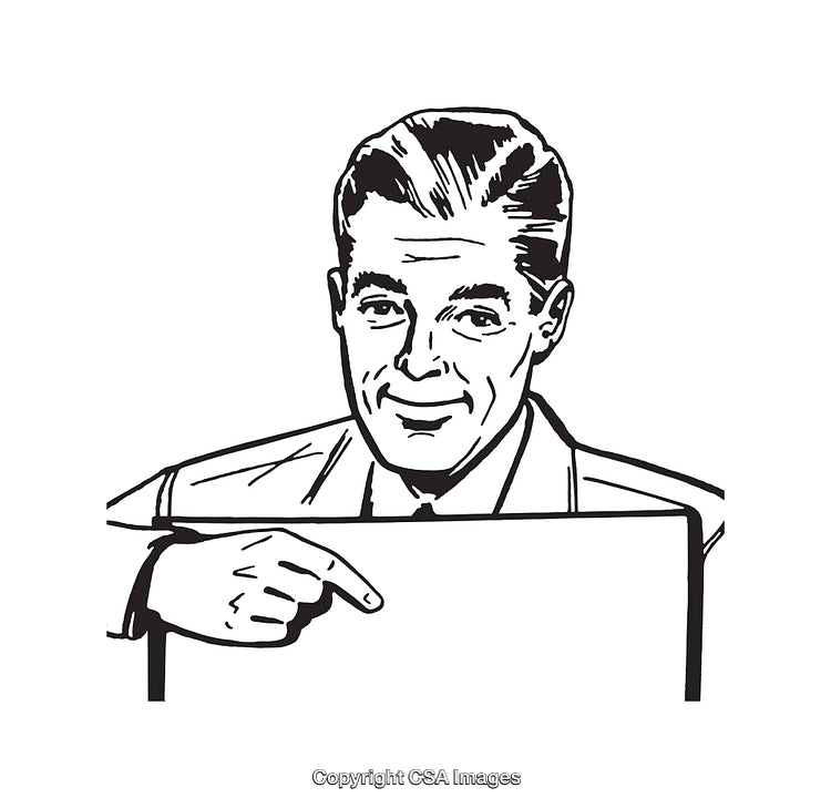 Vintage Black and White Line Art of a Smiling Businessman