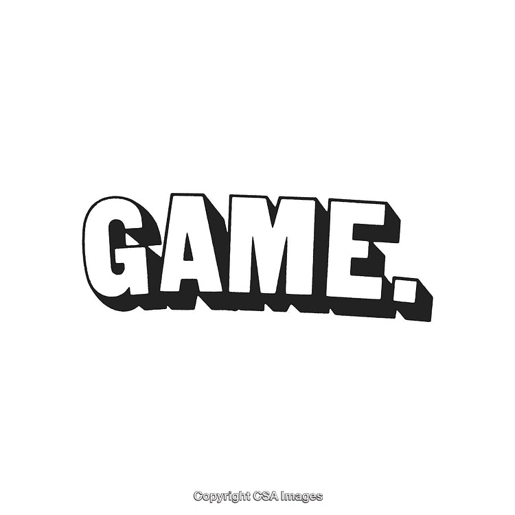 Bold 3D Typography of the Word Game in Black and White Design