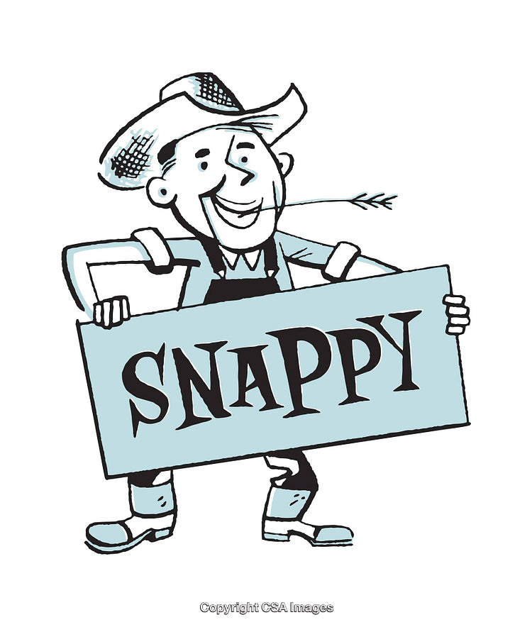 Vintage Cartoon Farmer Holding Sign with Snappy Text Illustration