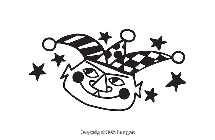 Black and White Line Art Illustration of a Jester Illustration