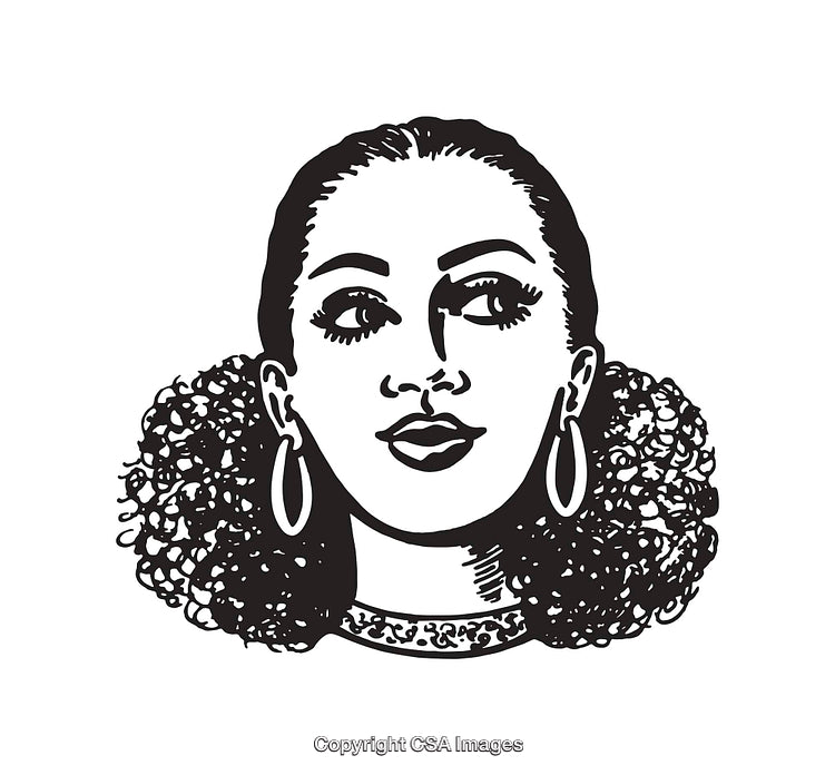 Black and White Line Art Portrait of a Woman Looking Up