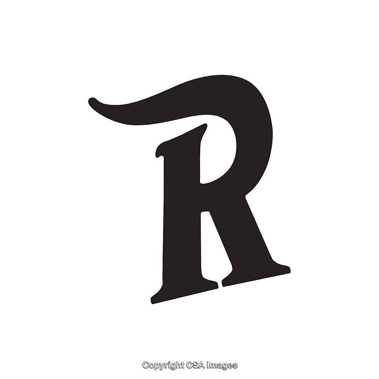 Stylized Black Letter R With Artistic Flourish on White Background