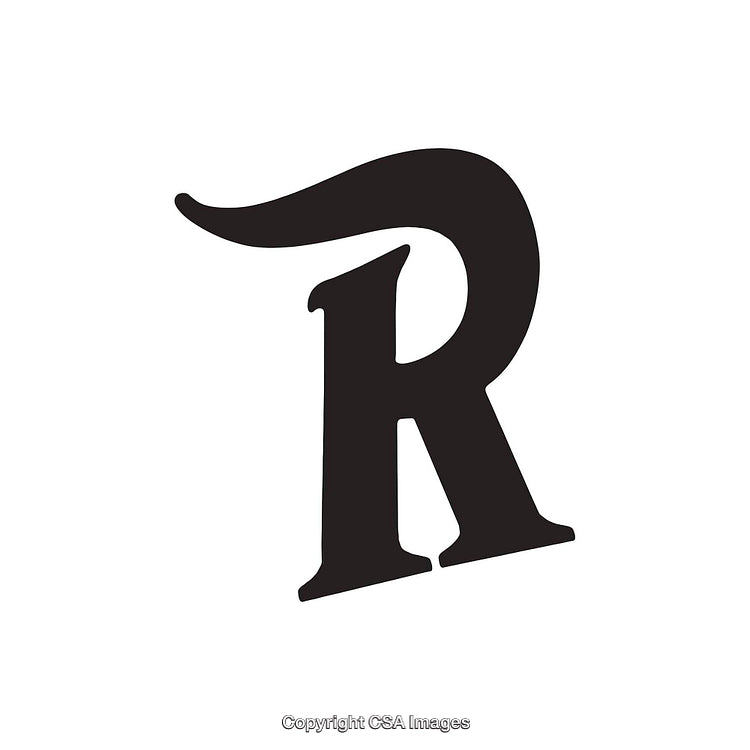 Stylized Black Letter R With Artistic Flourish on White Background