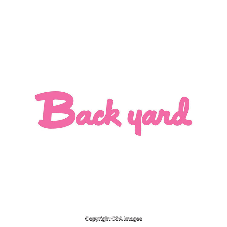 Pink Cursive Text Featuring the Words "Back Yard" on White Background