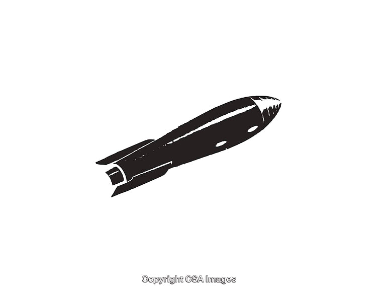 Black and White Line Art Illustration of a Missile or Bomb Silhouette