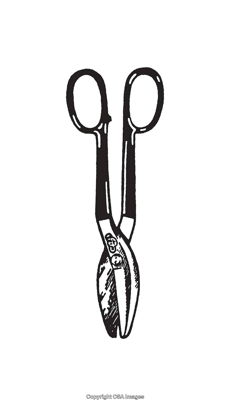 Black And White Illustration of Vintage Scissors in Line Art Style