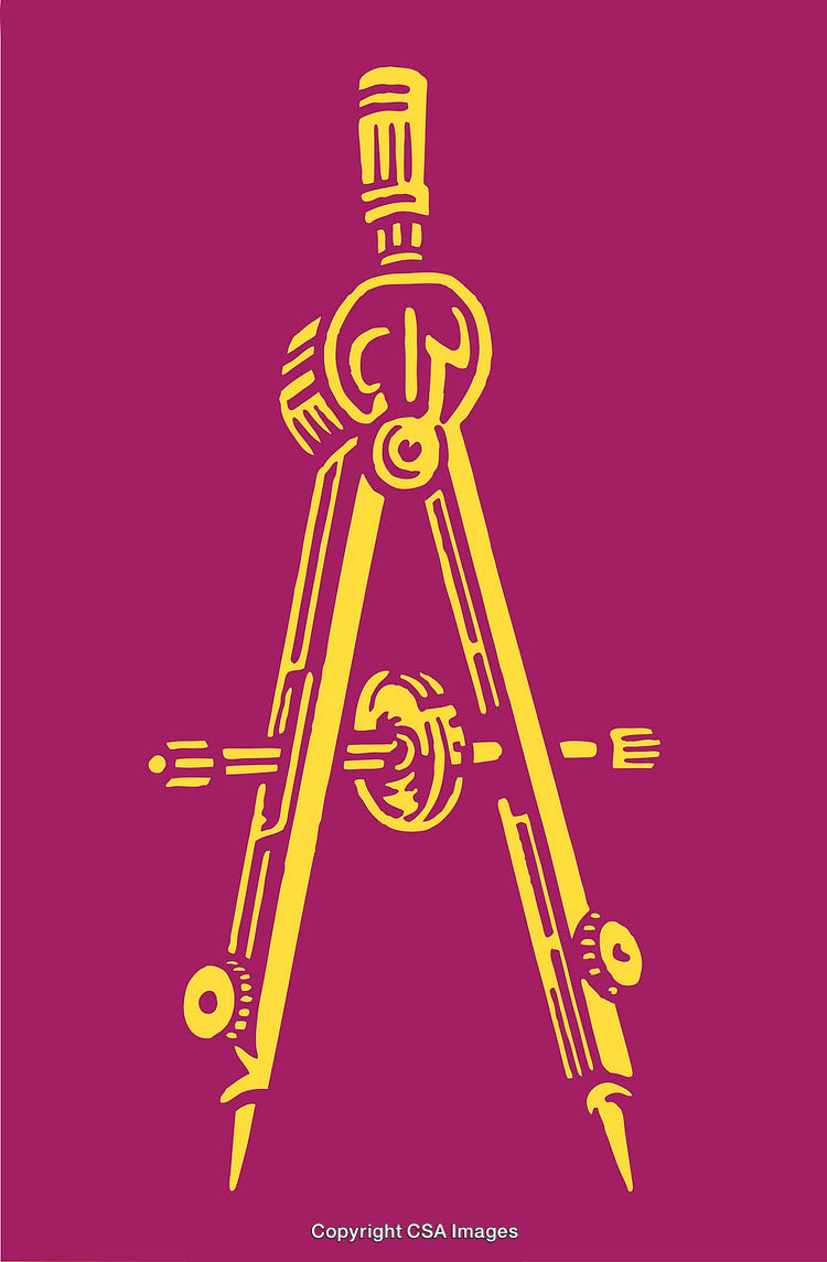 Yellow Line Art Illustration of a Drawing Compass Against a Purple Background